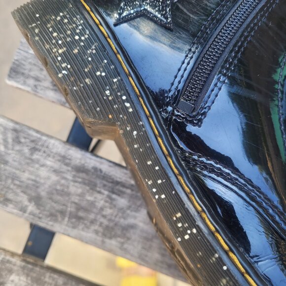 Kids Dr. Martens 1460 Black Patent leather Star Glitter Lace up boots Size 3 US - Picture 5 of 12